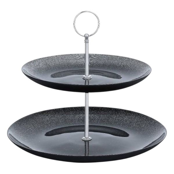 Elegant Two-Tier Shimmer Glass Dessert Stand - Black &amp; Silver Finish