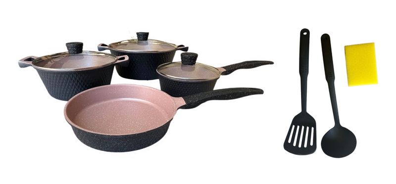 Hotchef Die Casting Aluminum Casserole Cookware Set -7Pcs Black