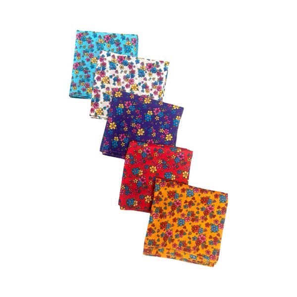 Flower Design Cotton Bandanas - Set of 5