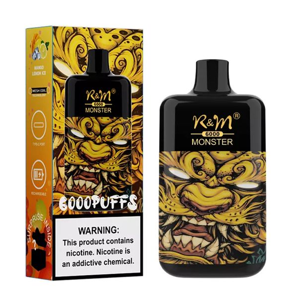6000 Puffs Monster Rechargeable Disposable Vape Mango Lemon Ice 5%
