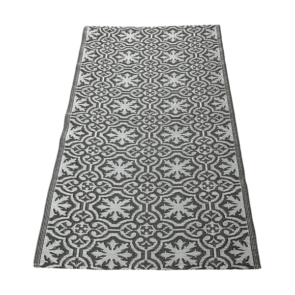 Indoor / Outdoor Plastic Woven Runner Rug - Black &amp; Dark Grey - 200 x 120cm