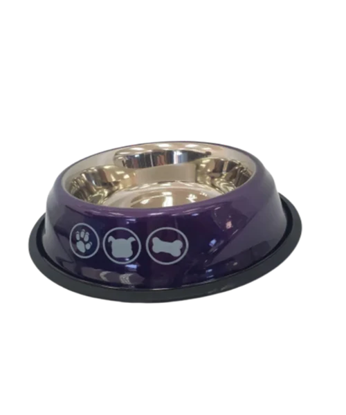S Shape Bowl Stainless Steel Pet Bowl Purple x2
