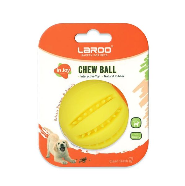 LaRoo Natural Rubber Dog Feeder Puzzle Toy Ball - Yellow
