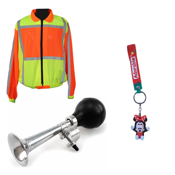 Bike Horn 9 inch With Orange/Yellow Reflector Vest And Key Ring