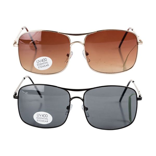 Bulk Pack x 2 Sunglass Essential UV400 Mens Squared Metal