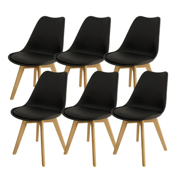 Padded Seat Wooden Leg Dining Chairs Pack of Six Black Colour Shop Today. Get it Tomorrow
