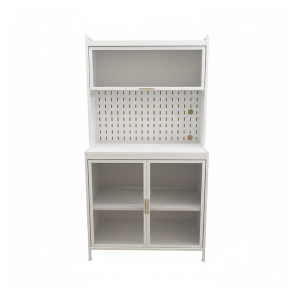 Metal Utility Cabinet - Secure Pegboard Backing &amp; Adjustable Shelves