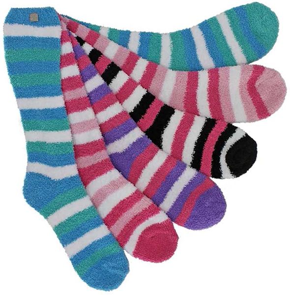 Women's Striped Warm Fuzzy Socks - 6 Pack