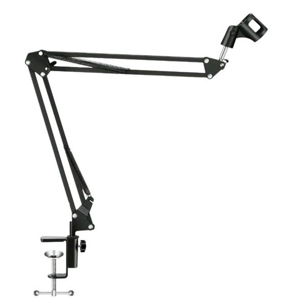 Adjustable Microphone Arm Holder With 360-Degree Rotatable Base - Black