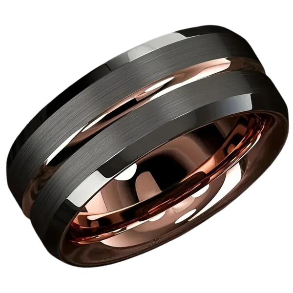 Titanium and Stainless Steel Black Band with Rose Gold Stripe