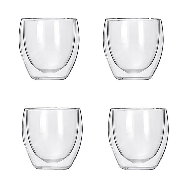 Set Of 4 250ml Double Wall Glass Duo Cup
