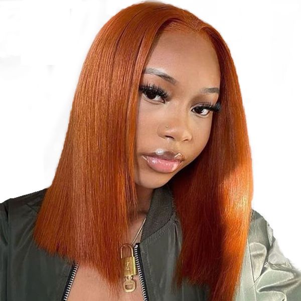 12-inch Glueless Orange Ginger Color Full Frontal Bob Wig