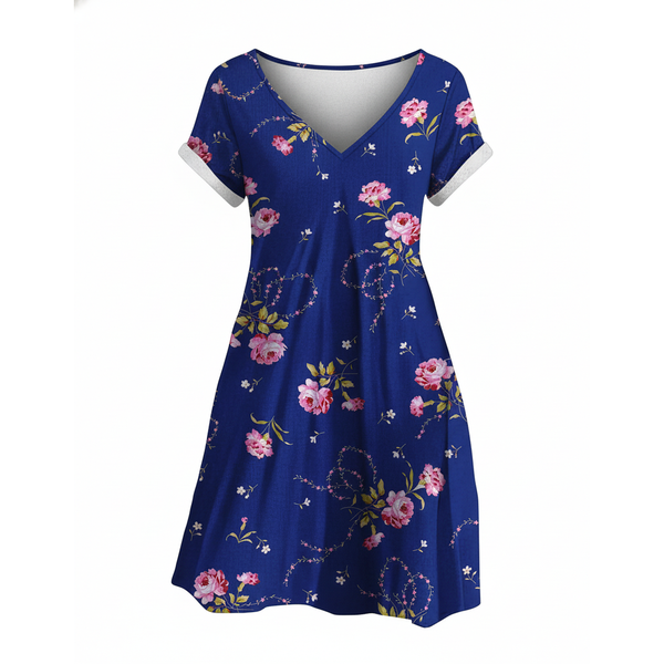 V-neck Loose Short Sleeve Dress Multi-Size - Pink