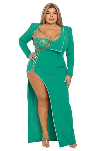 Glam Luxury High Quality Laiza Plus Size Dress with a Slit Set