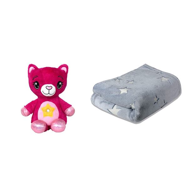 GB Star Belly Huggable Night Light-Pink Teddy &amp; Glow in the Dark Blanket
