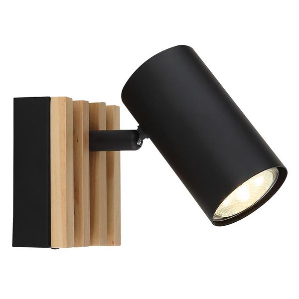 Bright Star 1-Light Spotlight in Black with Wood Accent Finish - S423/1