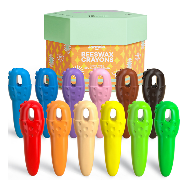 Jar Melo - Beeswax Crayons Key Shape - 12 Washable &amp; Non-Toxic Colours