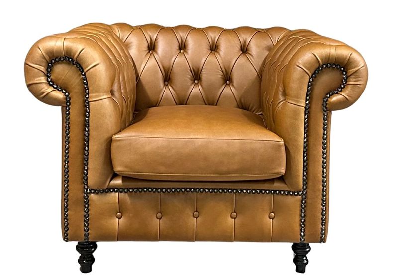 Wakefield Genuine Leather Tan Single Chesterfield Armchair