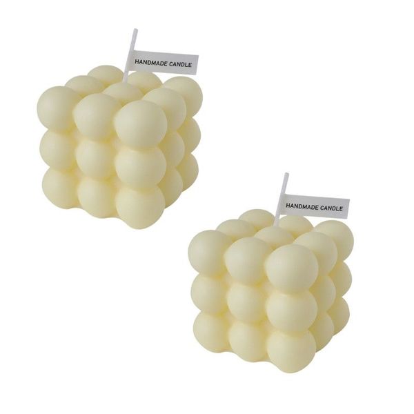 2 Piece Luxury Handmade Bubble Candle Set - Light Yellow
