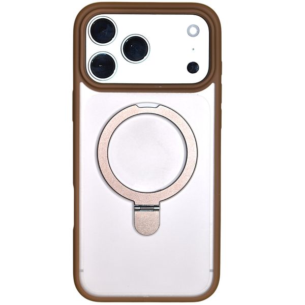 Matte Transparent Ring Stand Phone Case - Compatible with iPhone - Brown