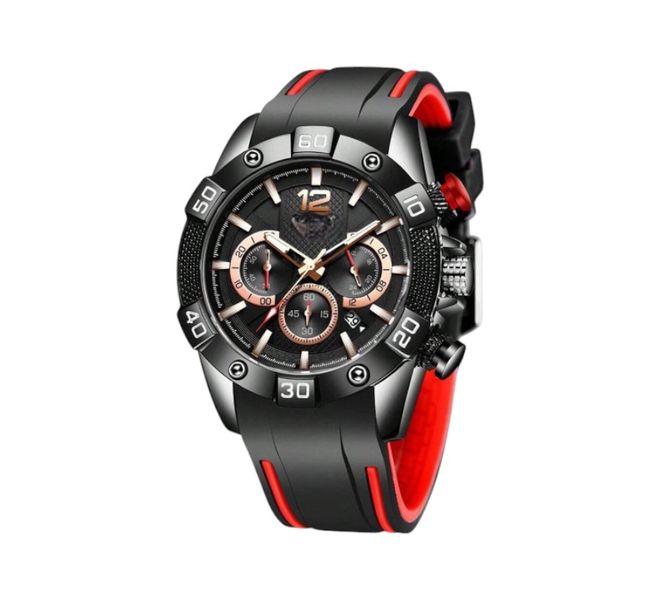 Mens Quartz Watch With Luminous Calendar Bar Pointer - Black/Red