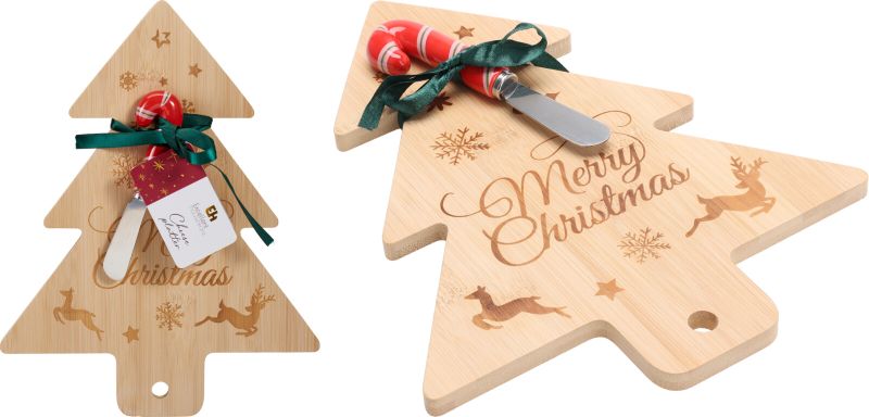 Festive Bamboo Cheese Serving Board and Knife - (28.5x22x3cm)