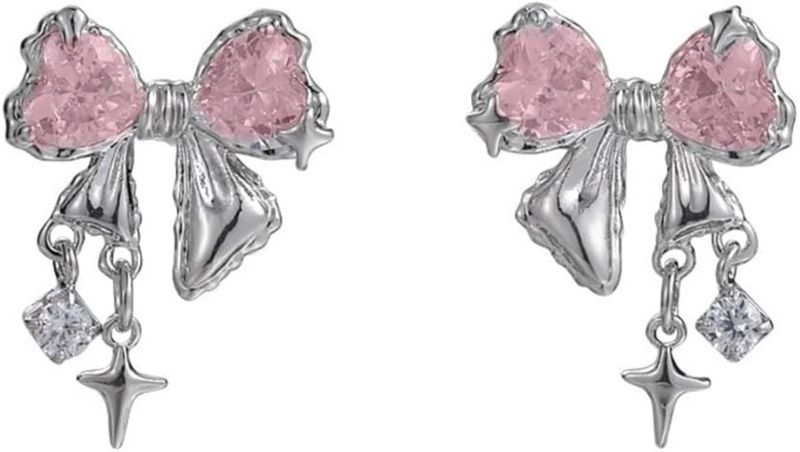 Sparkling Cubic Zirconia Star Bowknot Dangle Earrings