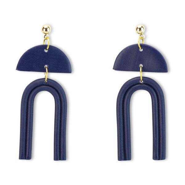 Ginger Homemade - Hanging Earrings - Organic Shape - Polymer Clay - Navy