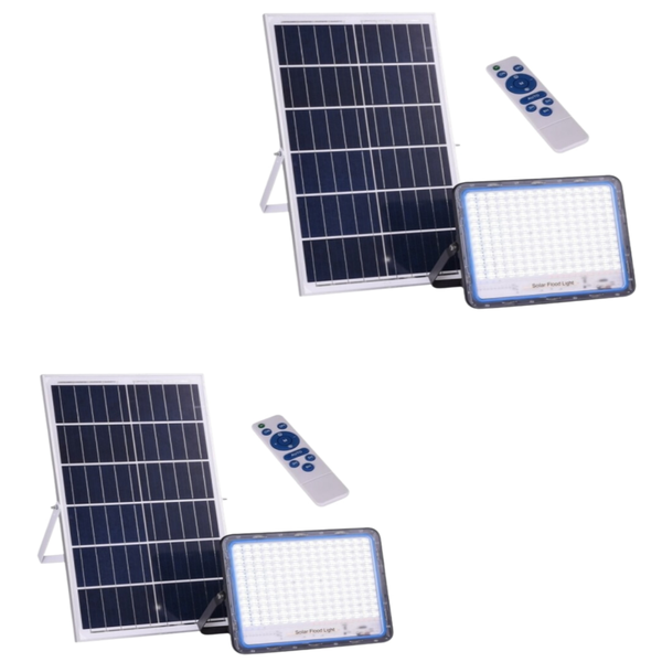 400W LED Solar Flood Lamp with Solar panel &amp; Smart Remote - 2 Pack