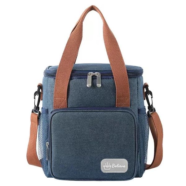 Insulated Leakproof Lunch Bag with Shoulder Strap and 3 Compartments - Navy