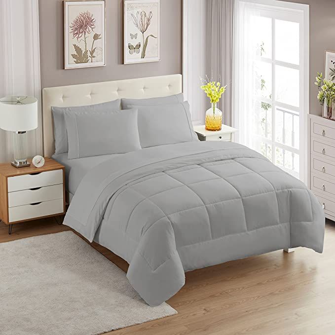 5-piece Plain Comforter Set Light Grey