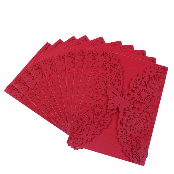 10Pcs/Set Delicate Carved Butterflies Romantic Wedding Party Invitation Car