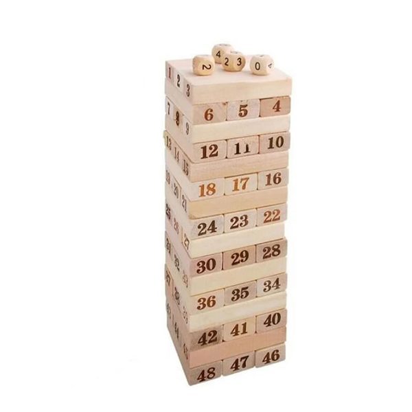 48-Piece Educational Wooden Building Block Set With 4 Wooden Dice - AY-153