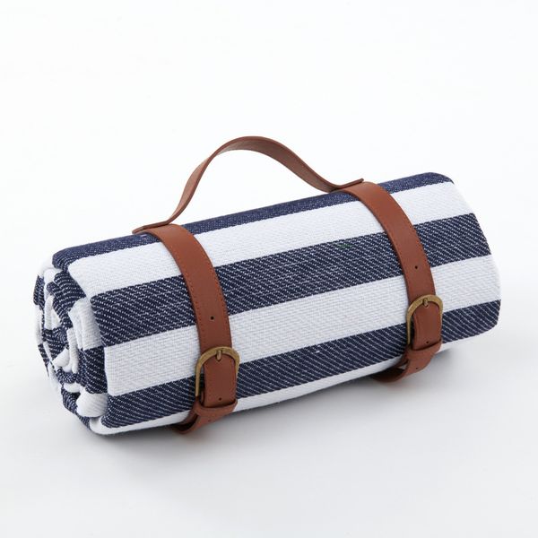 CL 200 x 200 cm Outdoor Camping Blanket with Carrier - Navy Blue Strip