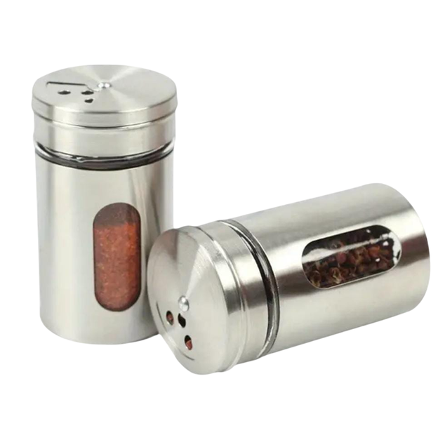 Set of 2 Silver Stainless Steel Spice Jars