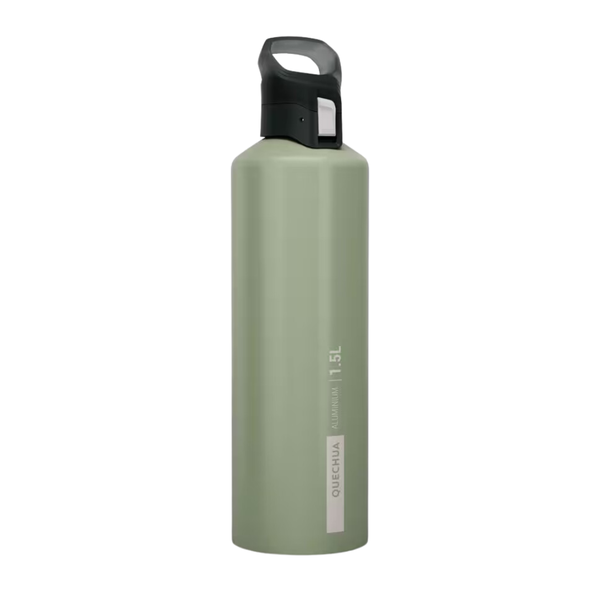 Quechua 1.5L aluminium flask with quick-open cap for hiking - Khaki