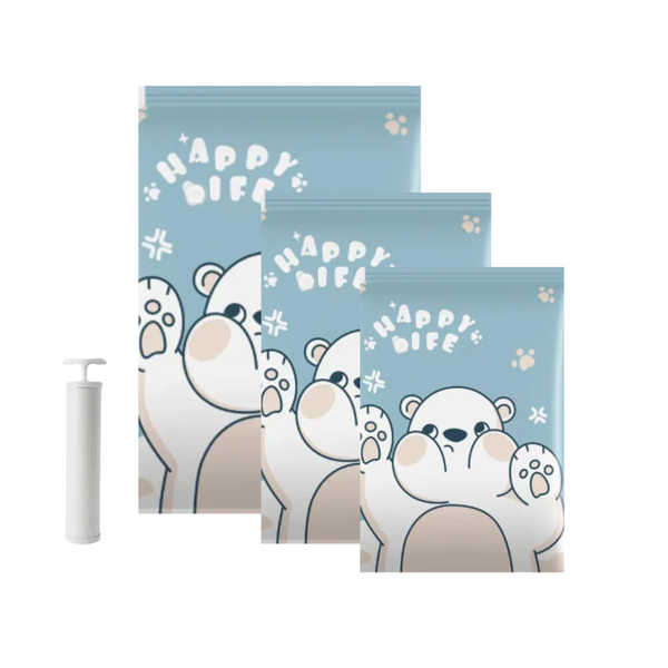 3 Piece Vacuum Storage Bag Pack with Hand Pump - Polar Bear