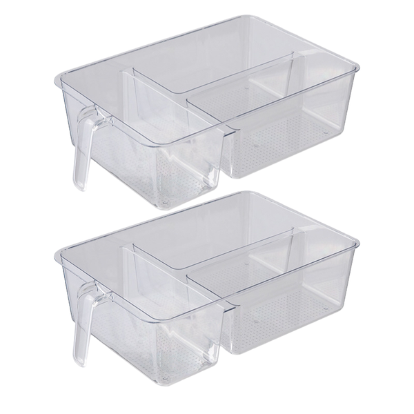 2 Pack Transparent 3 Compartment Fridge Storage Containers Pantry Organizer