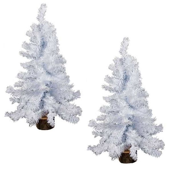 Tabletop Christmas Tree with Wooden Base 45cm (White &amp; Green) Set of 2