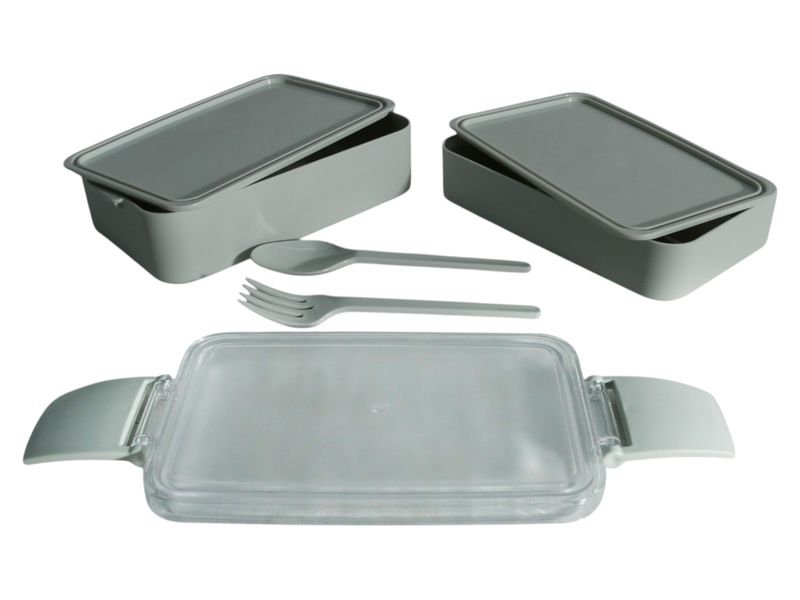 Excellent Housewares 2 Division Grey Lunch Box 400ml with Utensils