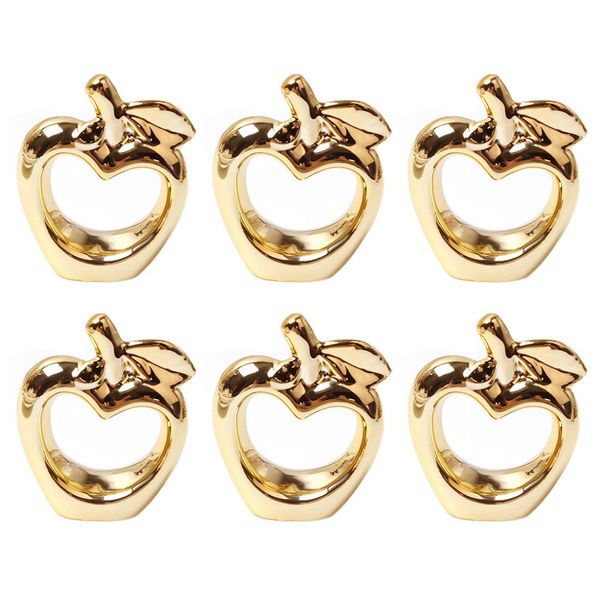 6Pcs Apple Napkin Rings, Metal Plated Apple Vintage (Gold)
