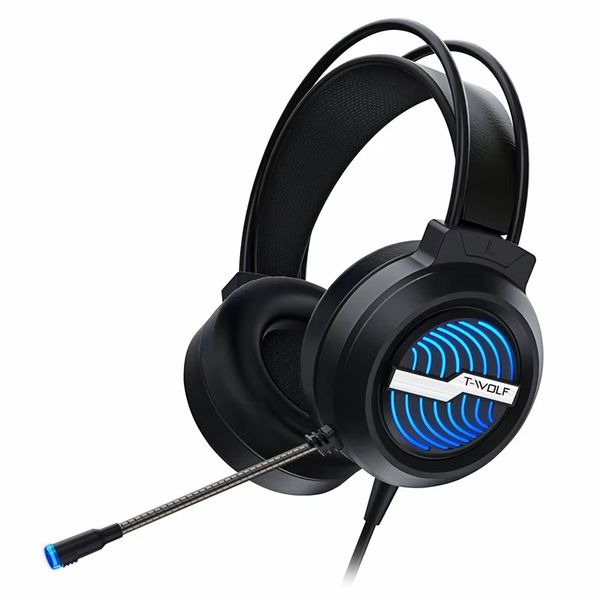 T-Wolf H-130 Gaming Headset - Stereo Bass, Noise-Cancelling Mic, LED Lights