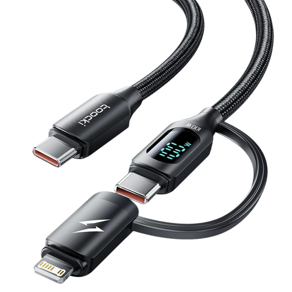 Toocki - 100W PD3.0 Type C &amp; Lightning Dual Fast Charge Cable - Black - 1M