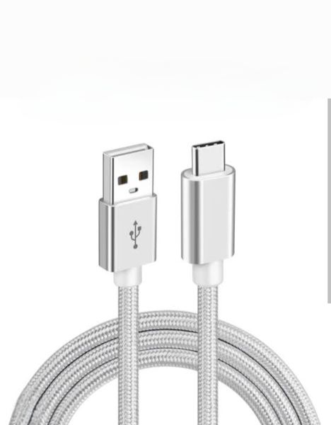 2 Meter Fast Charging Nylon Braided USB to USB Type C Data Cable - Silver