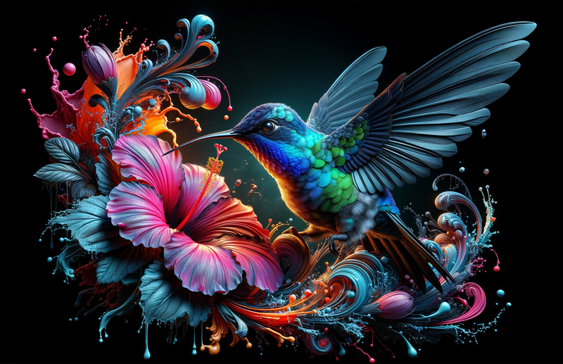 Canvas Wall Art Decor - Colourful Hummingbird Artwork