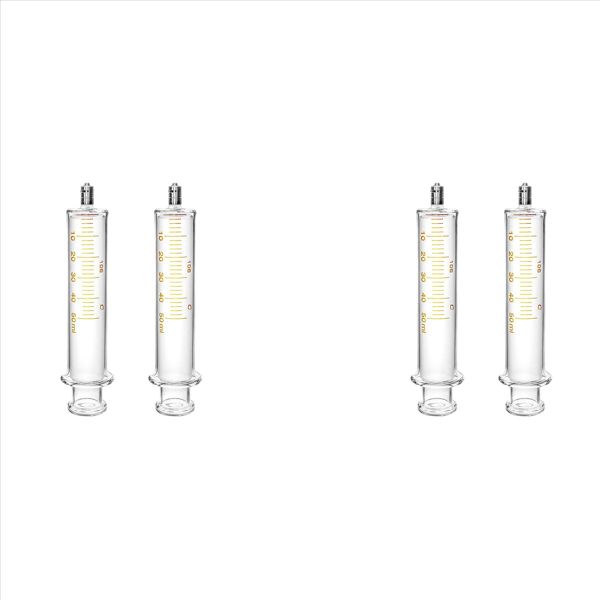 4 Pack Luer Lock Reusable Glass Syringe with No Needle 50Ml