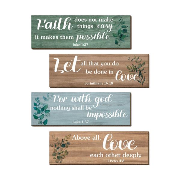 Kingdushi Christian Bible Verse Wall Set Of 4 Rustic Wooden Prayer Signs