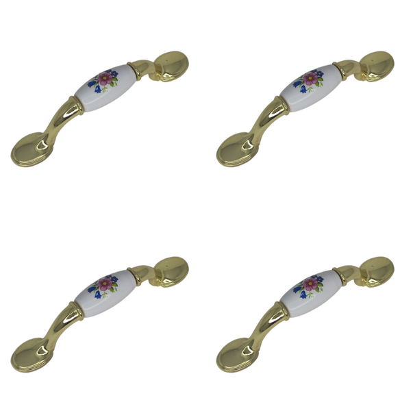 Classic Handle with Porcelain Insert and Flower Print - Pack of 4