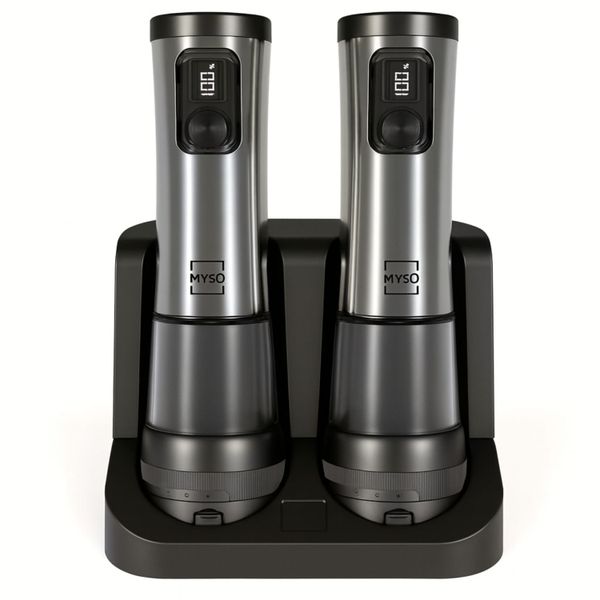 LED Rechargeable Stainless Steel Salt &amp; Pepper Adjustable Grinder Set
