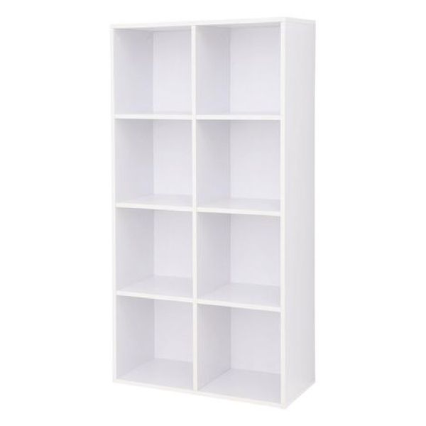 8-Shelf Cube Bookcase - White Wooden Storage Unit for Home &amp; Office